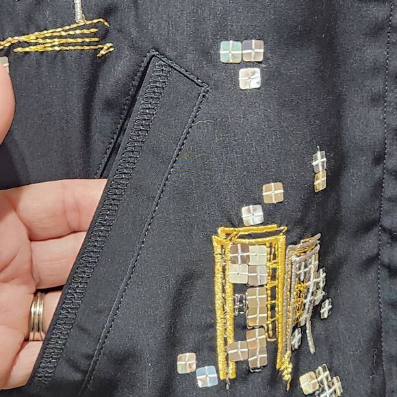 Mureli black jacket cityscape Embellished embroidered full zip Large - Picture 8 of 8